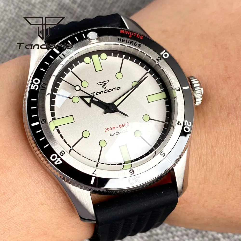 Tandorio 40mm Fashion Automatic Watch for Men Double Domed Sapphire Crystal 20bar NH35A PT5000 Movt 120 Clicks Bezel Luminous