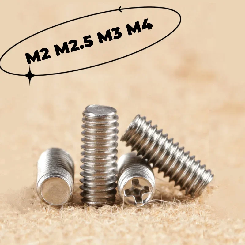 M2 M2.5 M3 M4 304 Stainless Steel Grub Screw Phillips Head Screw Flat Point Set Grub Screw Headless Set Screws Bolt