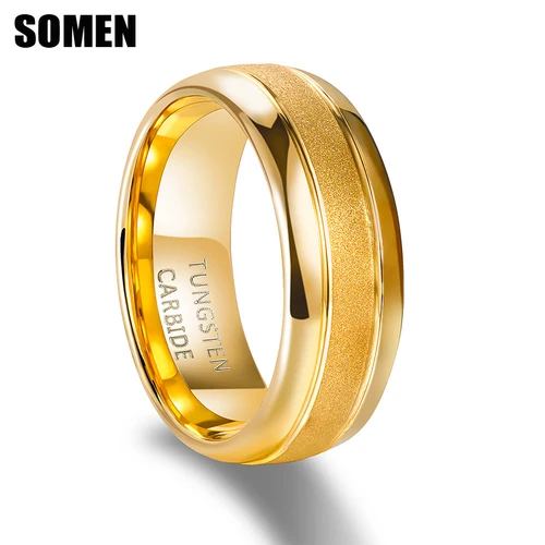 Somen Men Ring Tungsten Carbide Ring Gold Silver Color Frosted 8mm For Wedding Engagement Band Party Rings 