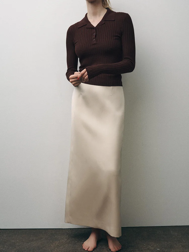 봄 신상 여성 슬림핏 골지 니트 폴로 셔츠 긴팔 니트 스웨터 출퇴근 스타일 레귤러 두께 단색