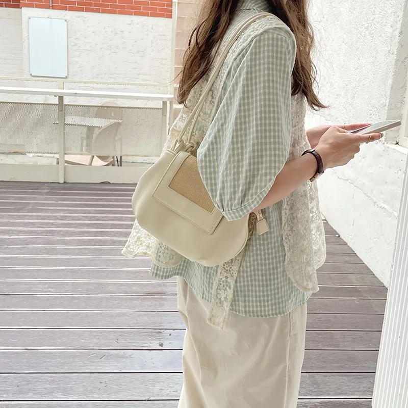 

Original homemade bag, spring and summer pleated woven bag, fashionable single shoulder diagonal cross small bag for women