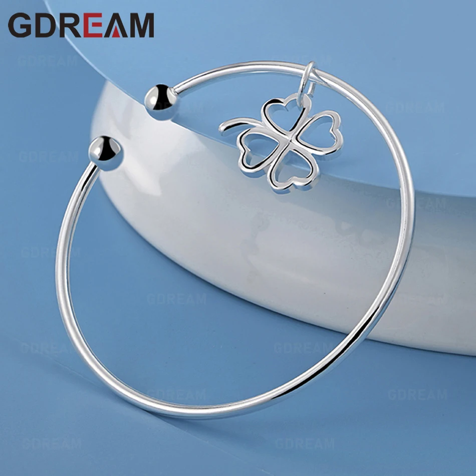 

GDREAM 925 Sterling Silver Lucky Four-Leaf Clover Pendant Open Bracelet - Unique Gift For Women, Versatile For Events And Jewelr
