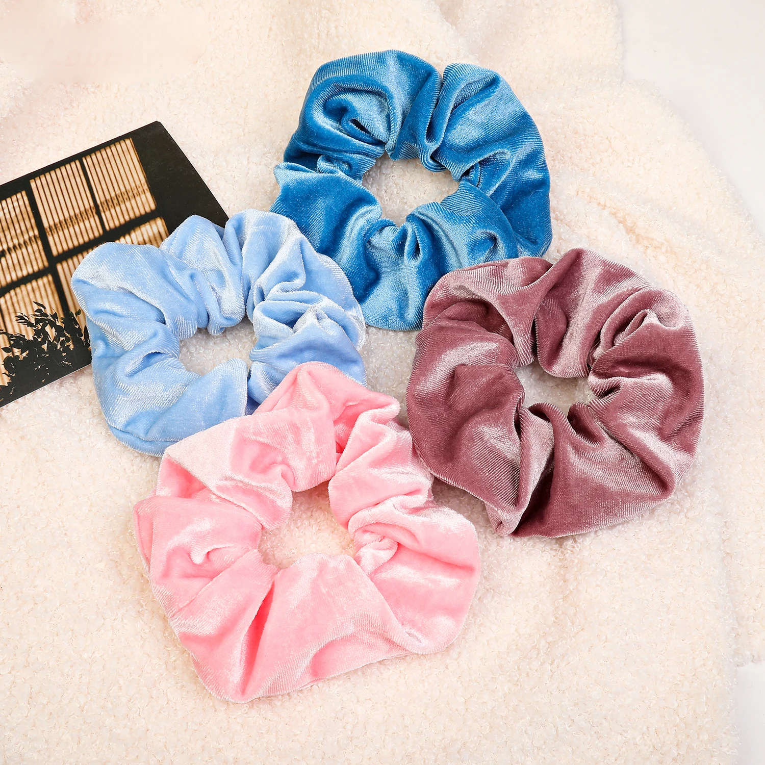 4Pcs Neutral Velvet Scrunchies for Women,Classic Elastic Thick  Hair Bands Ties,Soft Ropes Ponytail Holder Hair Accessories