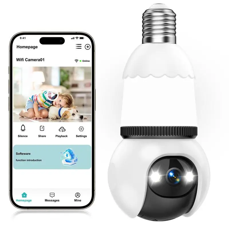 

4MP Light Bulb Security Camera with 5G and 2.4GHz Wireless Indoor/outdoor Camera with Night Vision, 360° Remote Viewing