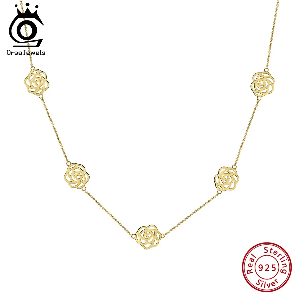 

ORSA JEWELS Lucky ожерелье из стерлингового серебра 925 пробы с полым цветком для женщин, цепочка на ключицу с геометрическим цветком, повседневные ювелирные изделия, подарок APN58