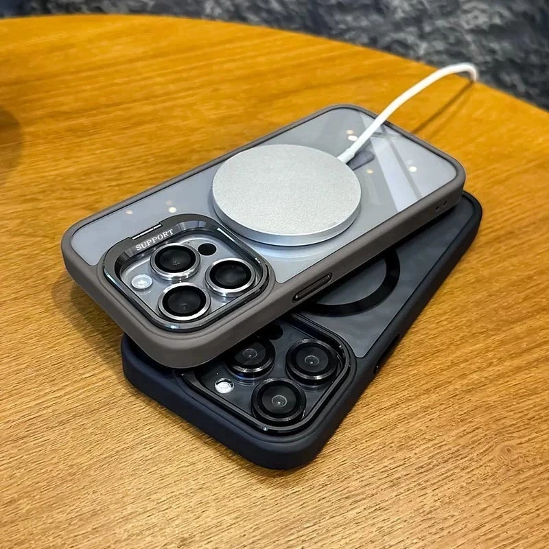 Luxo para magsafe caso de carga sem fio para iphone 17 12 13 14 15 16 pro max caso 16 17 pro magnético transparente duro capa traseira