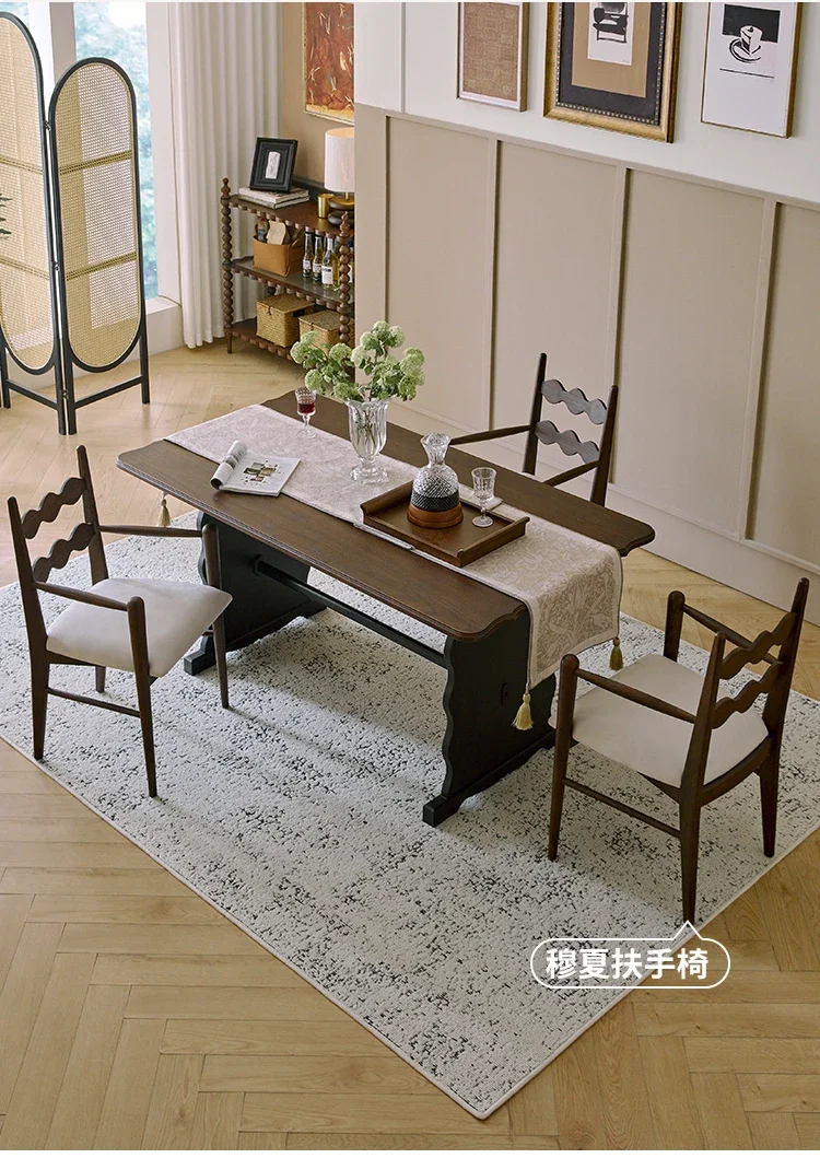 

French Retro Solid Wood Red Oak Dining Tables and Chairs Set Guest Restaurant Large Board Table