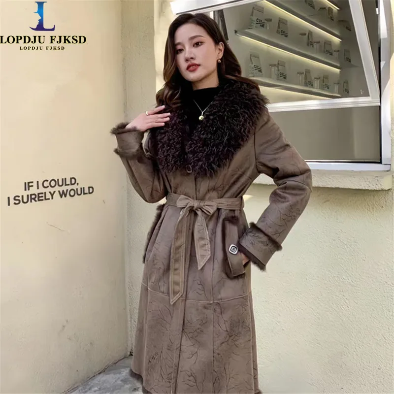 

Real Rabbit Fur Coat for Women,Single Breasted Jacket, Loose Overcoat, Female Clothing,Rabbit Fur Collar, High Quality,Winter