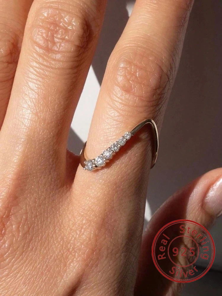 

925 Sterling Silver Minimalism Fashion Wave Zircon Ring For Women Engagement Wedding Anniversary Party High Quality Fine Jewelry