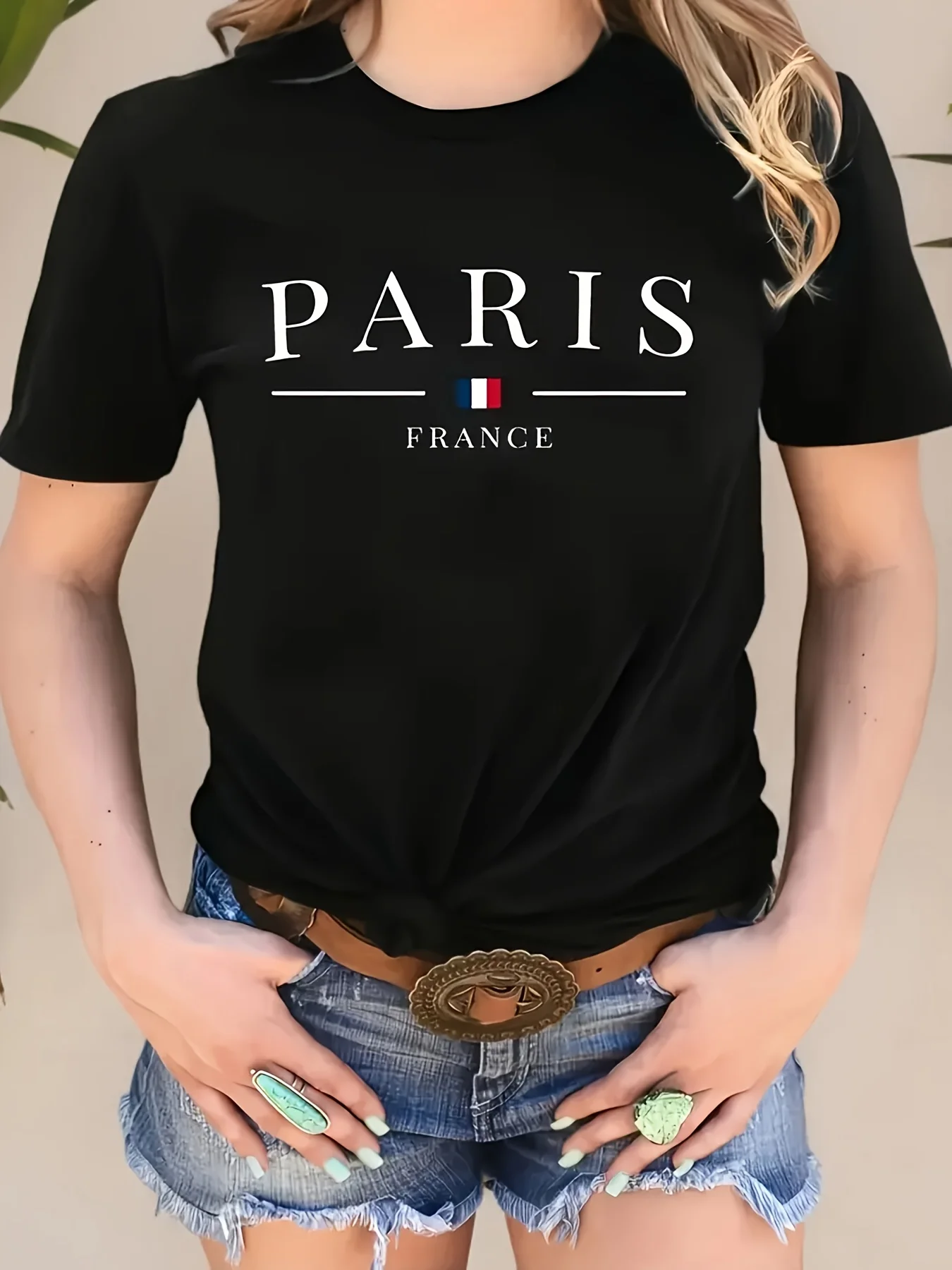 

Женская летняя свободная футболка из 100% хлопка с принтом Paris FRANCE и круглым вырезом с короткими рукавами, топ