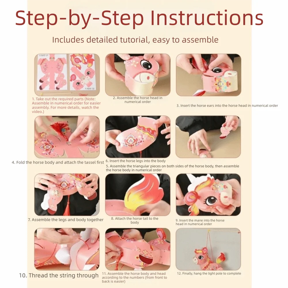 

D I Y Lantern Materials PVC Handheld Lantern Cartoon Pony Blessing Lantern Chinese Style Traditional 's Lantern Spring Festival