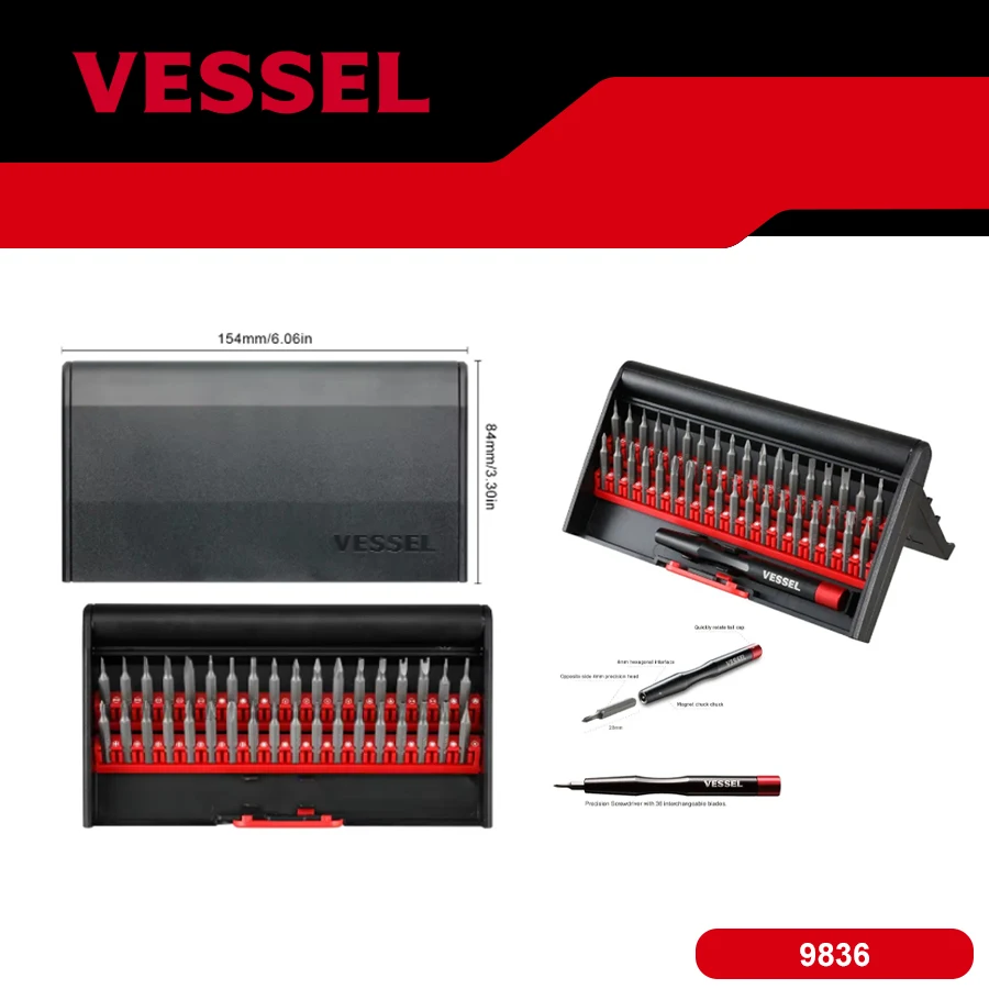 Vessel 9836 JIS Screwdriver Bits Set for Glasses Camera Phone Tablet Game Console Repair