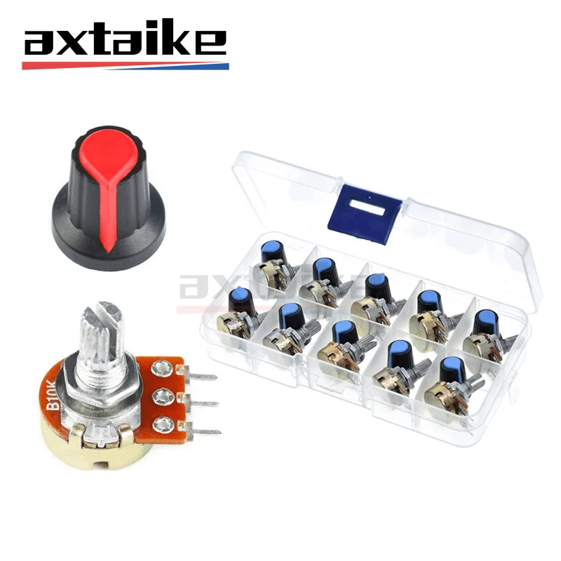 

WH148 Potentiometer Kit B1K 2K 5K 10K 20K 50K 100K 250K 500K 1M 15mm Linear Taper Rotary ADJ Variable Resistor Set 3pin With Cap