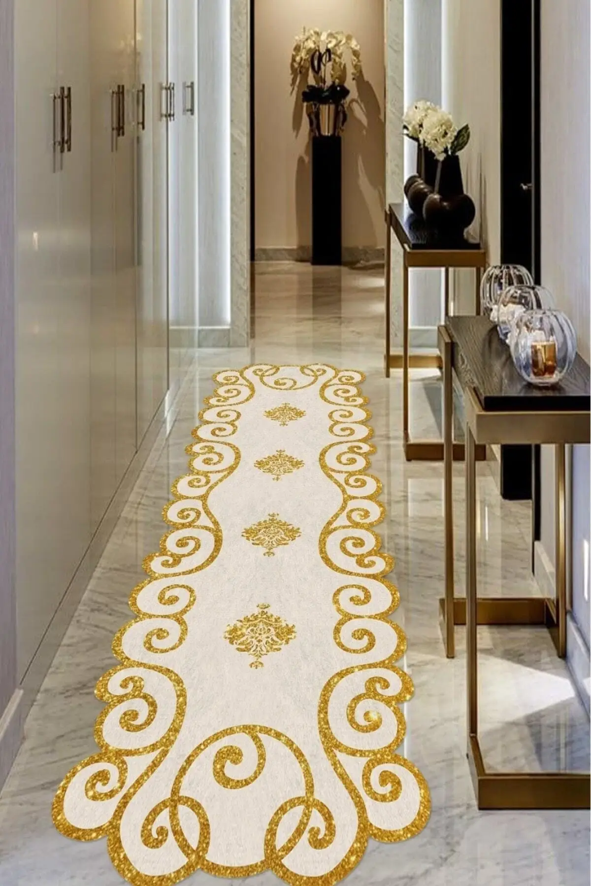 

DOLBOVI laser cut white-gold (silvery) carpet non-slip base (machine washable Dot/felt base)-Cp1080