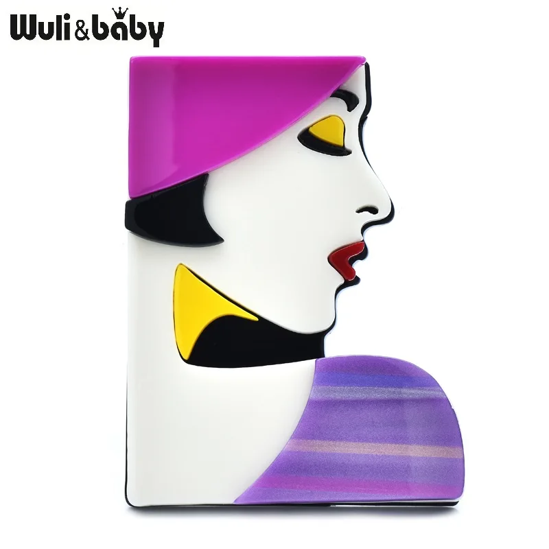 Wuli&baby Acrylic Modern Lady Brooches Pins For Women 2-color Pretty Side-Face Girl Figure Office Party Brooch Gifts