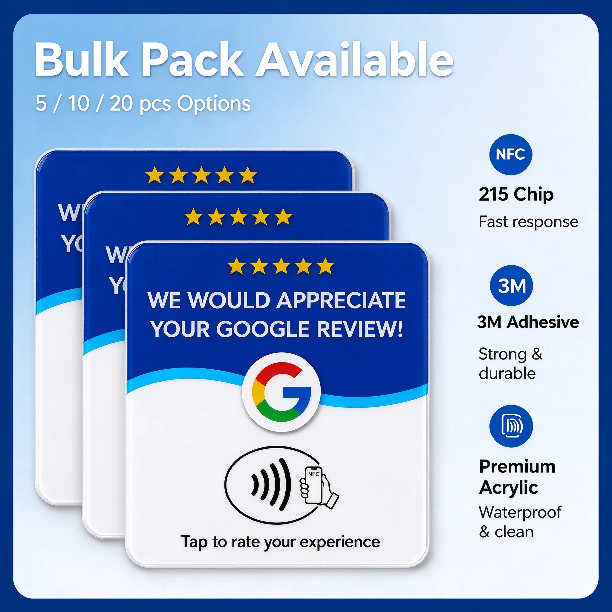 Acrylic NFC Table Stickers Google Review Cards Tap Phone Business Desktop Signs RFID NFC Tags for Shop Restaurant Cafe