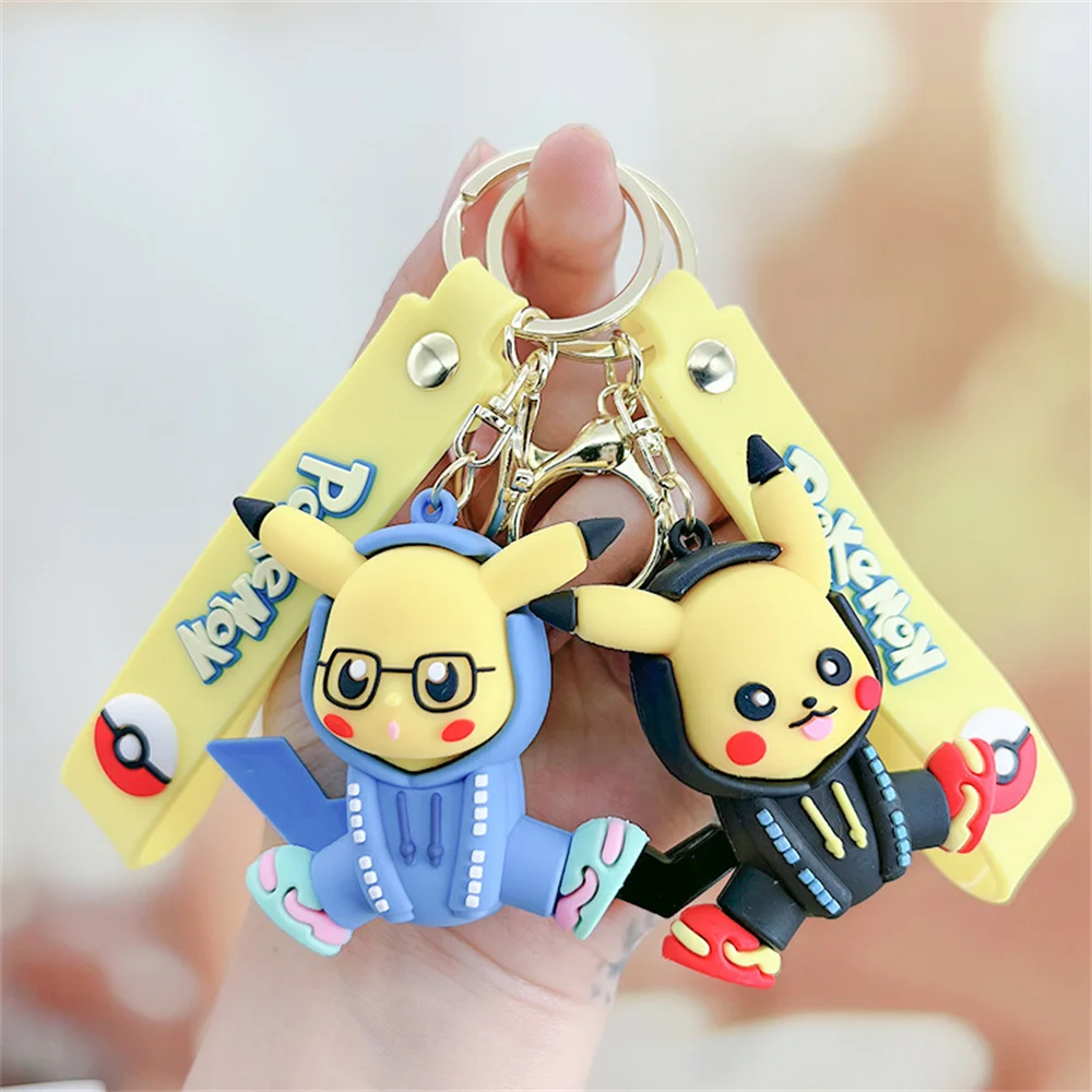 Miniso Pokemon Keychain Pikachu Cartoon Key Chain Charmander Psyduck Fashion Bag Keyring Pendant Accessories Toy Kid Gift