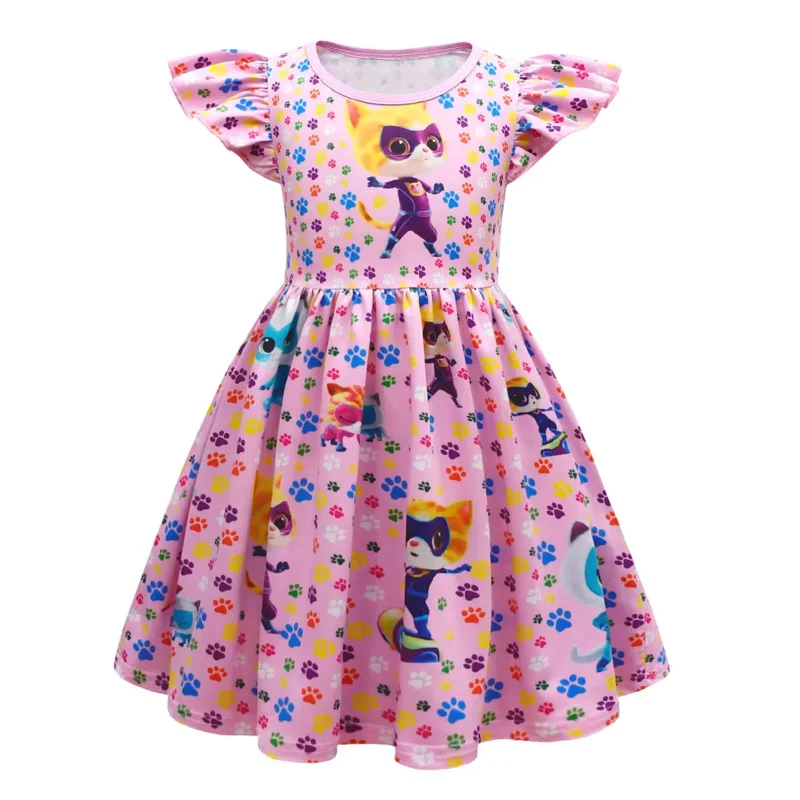 Kids Cosplay Costume Summer Super Kitties Girls Princess Dress Vestidos Party Dresses Carnival Costume Birthday Party costume