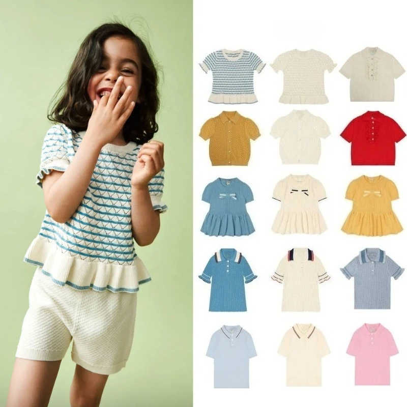 

Детская одежда в стиле Ins SS26: Датская весенне-летняя полосатая вязаная разноцветная футболка для младенцев (для мальчиков/девочек)