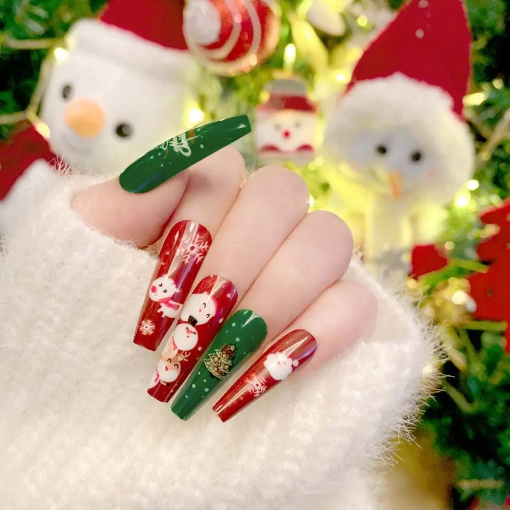 24 pièces/ensemble flocon de neige de noël faux ongles motif d'élan matériel de manucure faux ongles de noël accessoires d'ongles à faire soi-même