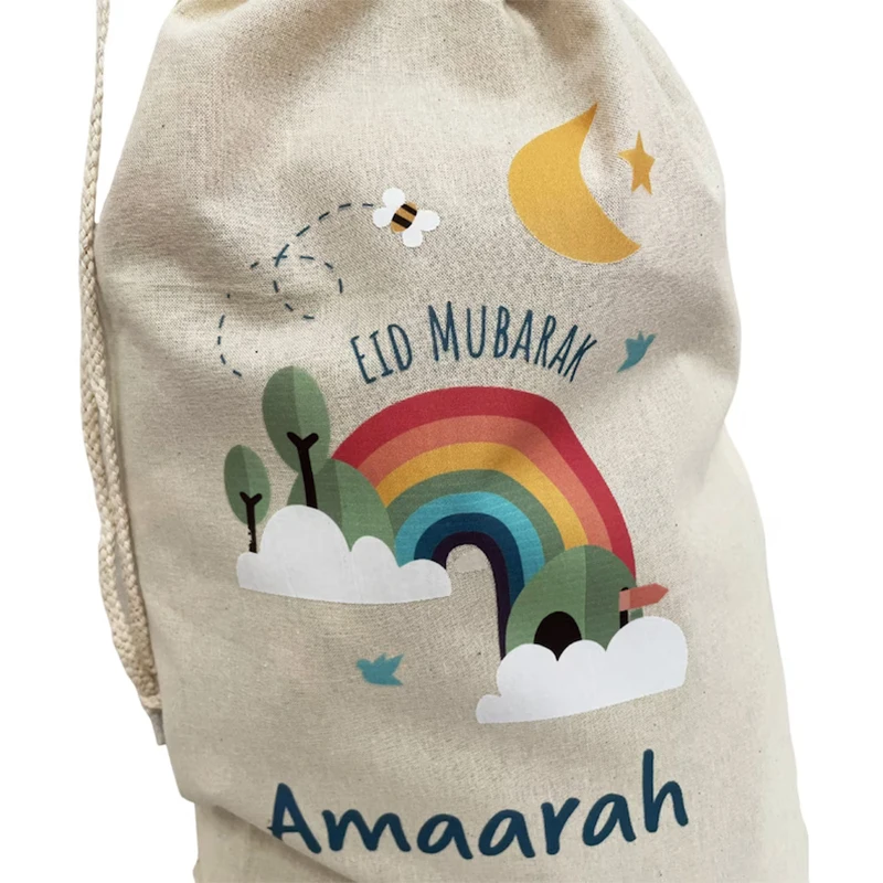 Personalised Rainbow Eid Mubarak gift sack al-Fitr Muslim Islamic Ramadan Kareem decoration Family children kid boy girl toy bag