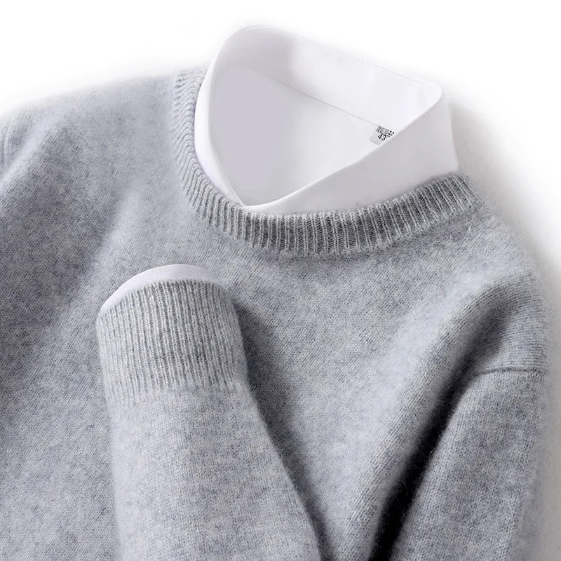 

Мужской свитер из % шерсти, утолщенный круглый вырез, деловая повседневная одежда, элитная мужская одежда, осенне-зимняя трикотажная базовая рубашка