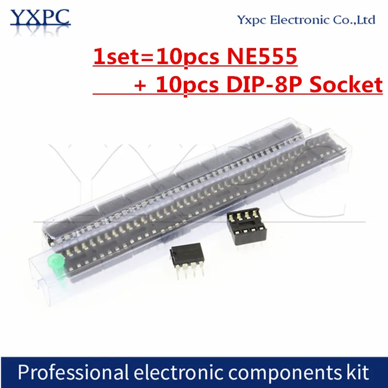 

1sets 10pcs NE555P DIP-8 NE555N NE555 + 10pcs square hole DIP-8P Socket Programmable timer chip IC