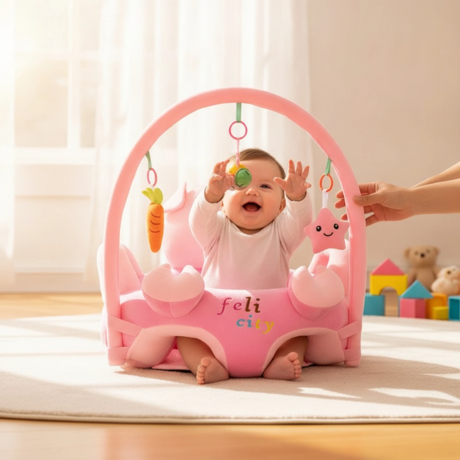 

Baby Floor Seat with Toy Arch Comfortable Cartoon Animal Baby Seat Sit-up Chair Cute Furniture Anti-Fall for Babies, Nursery