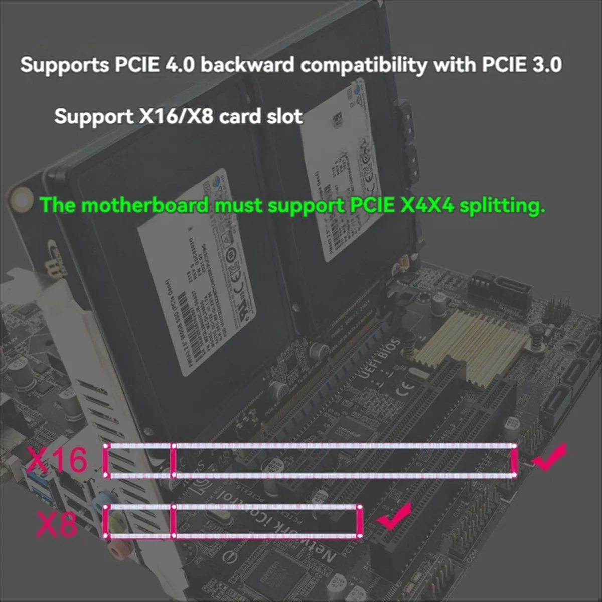 Karta adaptera U.2 Dual-Disk 2,5-calowy dysk twardy SATA do PCIE4.0 Karta rozdzielająca U.2 do karty PCIe Podwójny adapter U.2 do PCIe 4.0 X8 — zdjęcie produktu 4