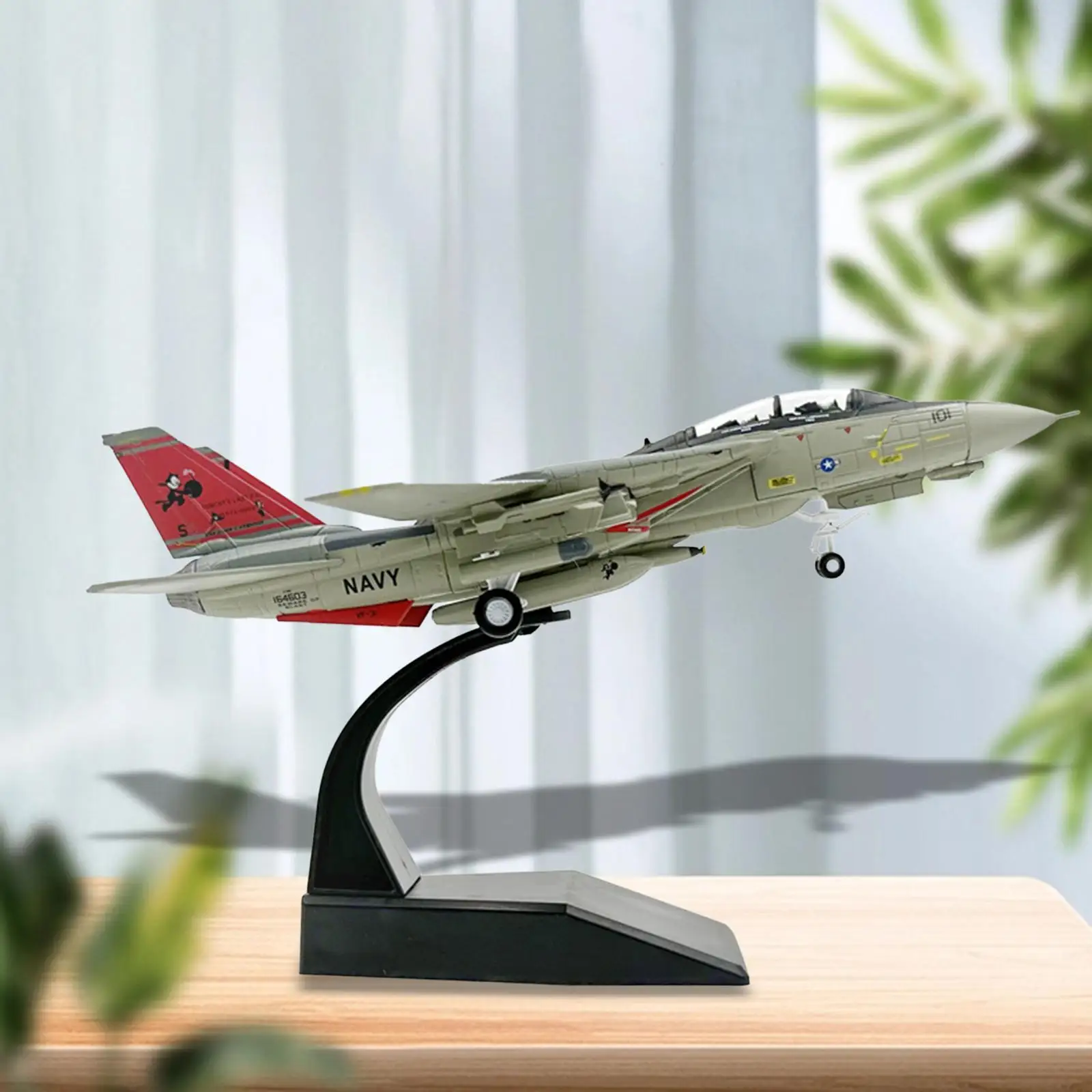 1/100 Scale F 14 Aircraft Diecast Model Collection Fighters Airplane with Base for Bookshelf Bar Office Bedroom Tabletop Decor