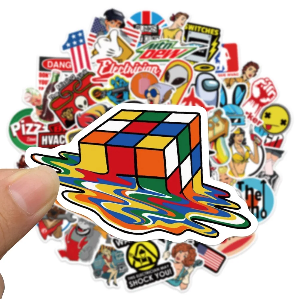 50Pcs Fashion Cool Brand Logo Stickers Aesthetic Motorcycle Phone Car Laptop Skateboard Sticker Decal Classic Kids Toys