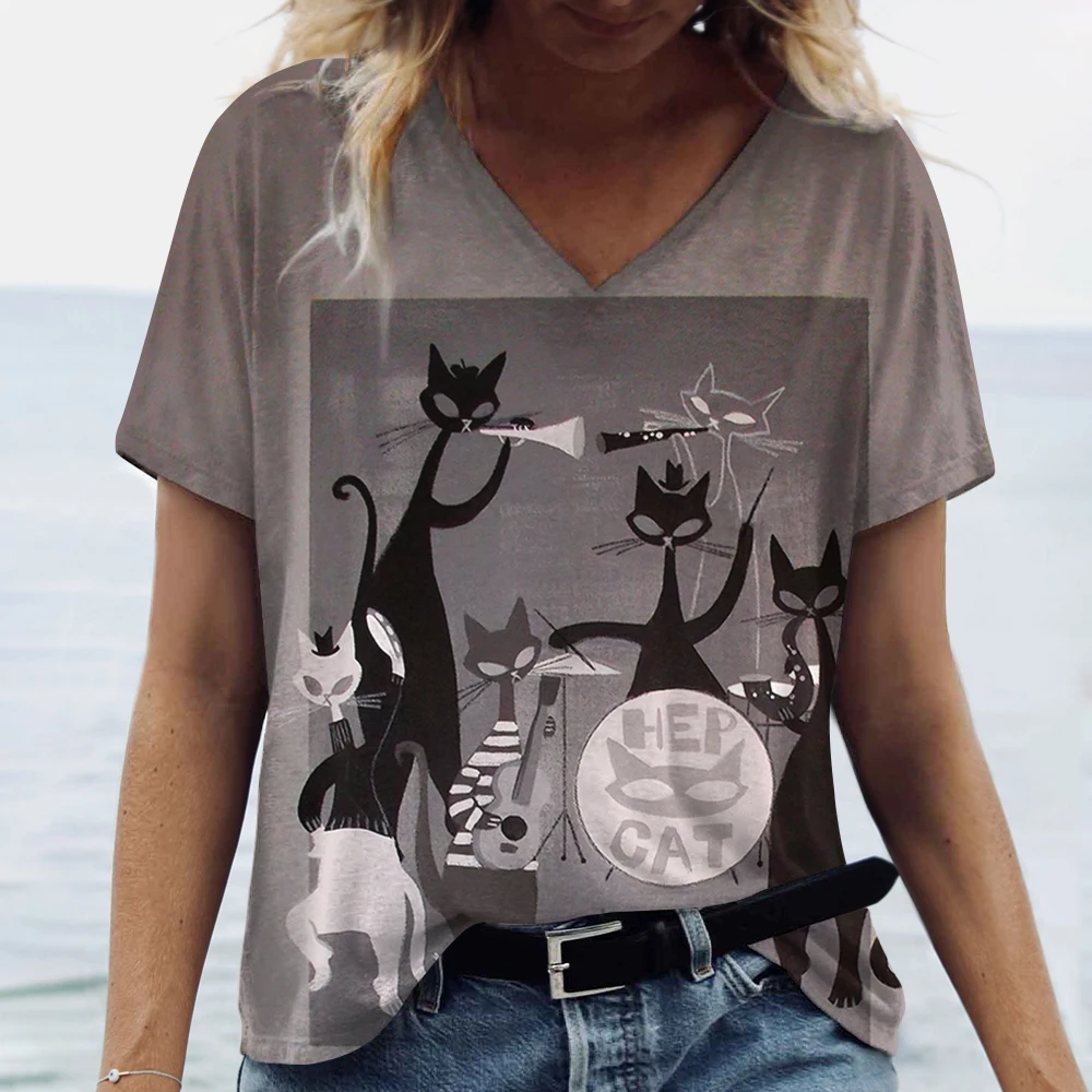 Maglietta estiva da donna Cat Print Casual manica corta magliette 3d Fashion Streetwear girocollo Pullover abbigliamento femminile oversize