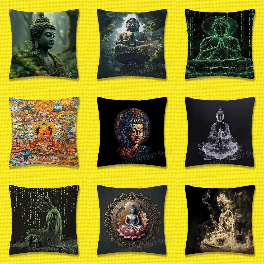 India Buddha Buddhism Throw Pillow Case For 50cm 40cm 55cm 45*45cm 30cm Square Bedroom Pillowcase Cover