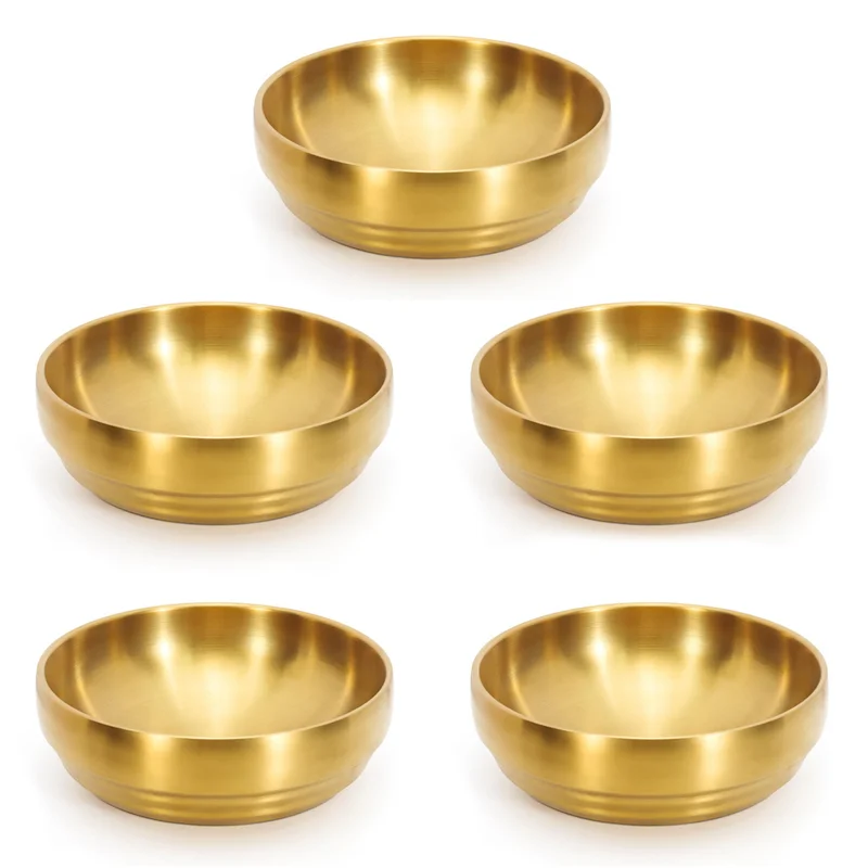 

ABPR-5Pcs 7.3In Gold Large Stainless Steel Soup Bowl, 35OZ Double Walled Sashimi Dish, Unbreakable Bowl For Restaurant Home
