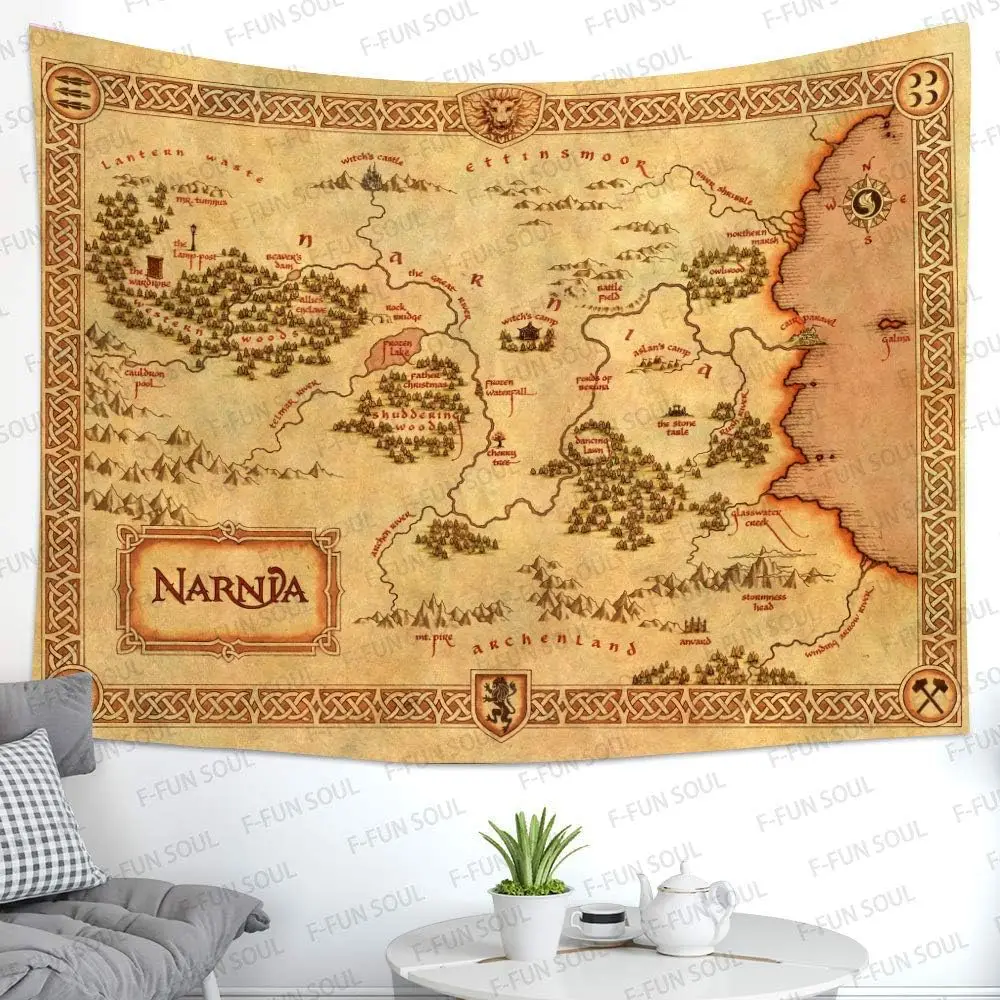 Retro Map Poster Tapestry Film Game Themed Wall Art Flannel Decor for Living Room Bedroom Home Aesthetic