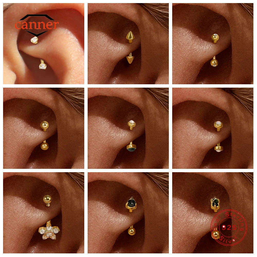 CANNER 1PC 2/3/4mm CZ Labret Stud Tragus Helix Cartilage Conch Earlobe Piercing Earrings 925 Sterling Silver Body Jewelry Gift