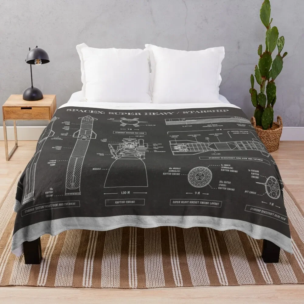 SPACEX: Super Heavy / Starship (Blackboard) Throw Blanket Luxury Thicken blankets ands Vintage Travel Thins Blankets