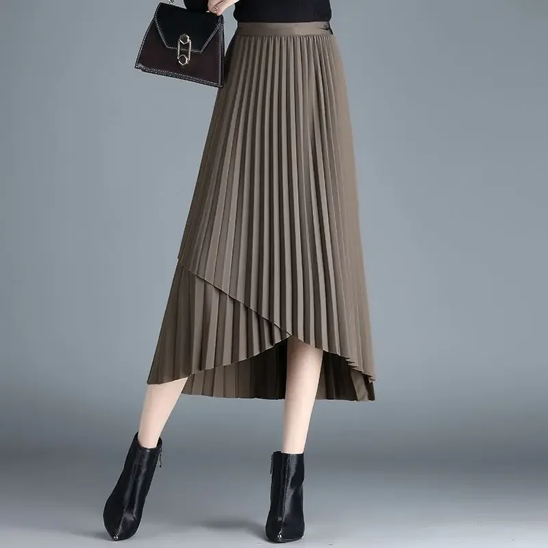 Irregular Pleated Half Skirt for Women in Design Feeling Elastic Waist Slimming Waist A-line Version of Half Skirt Trend A782