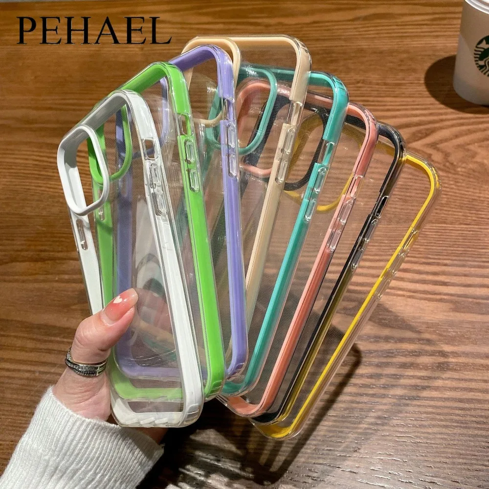 PEHAEL Colored Border Transparent Phone Case for IPhone 14 13 12 Pro Max 11Pro X XR XS 8 7 6 S Protective Shell Protector Cover