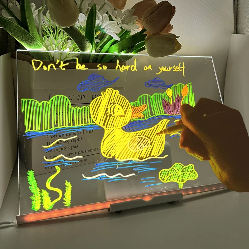 Acrylic Bracket Erasable Children Drawing Board Kids Gifts creative led night light USB LED message writing note pad board Lamp