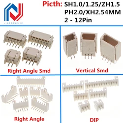 10PCS 1.0 1.25 1.5 2.0 2.54 SH/JST/ZH/PH/XH 1.25MM 2.0MM 2.54MM Male Pin Header Socket Dip/Right Angle SMD 2/3/4/5/6/7/8/9/P Pin