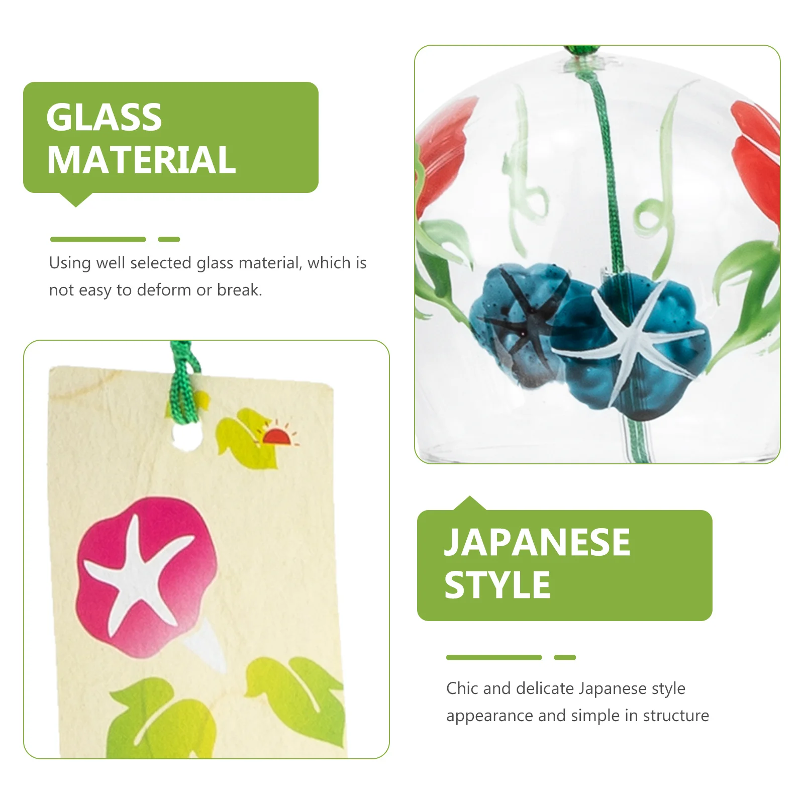 

Glass Painted Wind Chime Durable Japanese Style Hanging Ornament Balcony Garden Window Decor Outdoor Pendant Wind Bell Decor