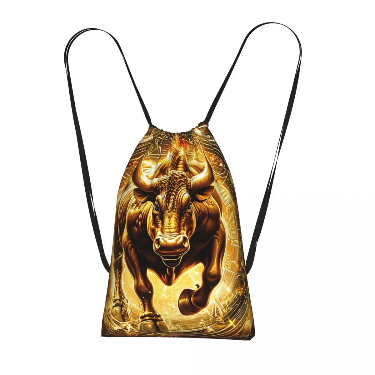 

Shining Golden Bull Print Backpacks Casual Drawstring Bags Sports Bag Book Bags for Travel Students