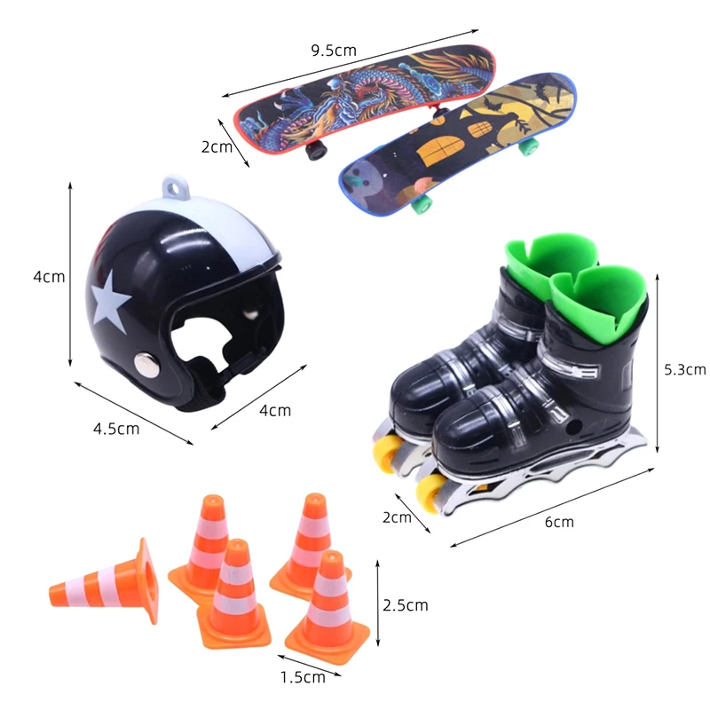 Dollhouse Outdoor Sports Scene Prop Model Helmet Finger Skateboard Roadblock Toy