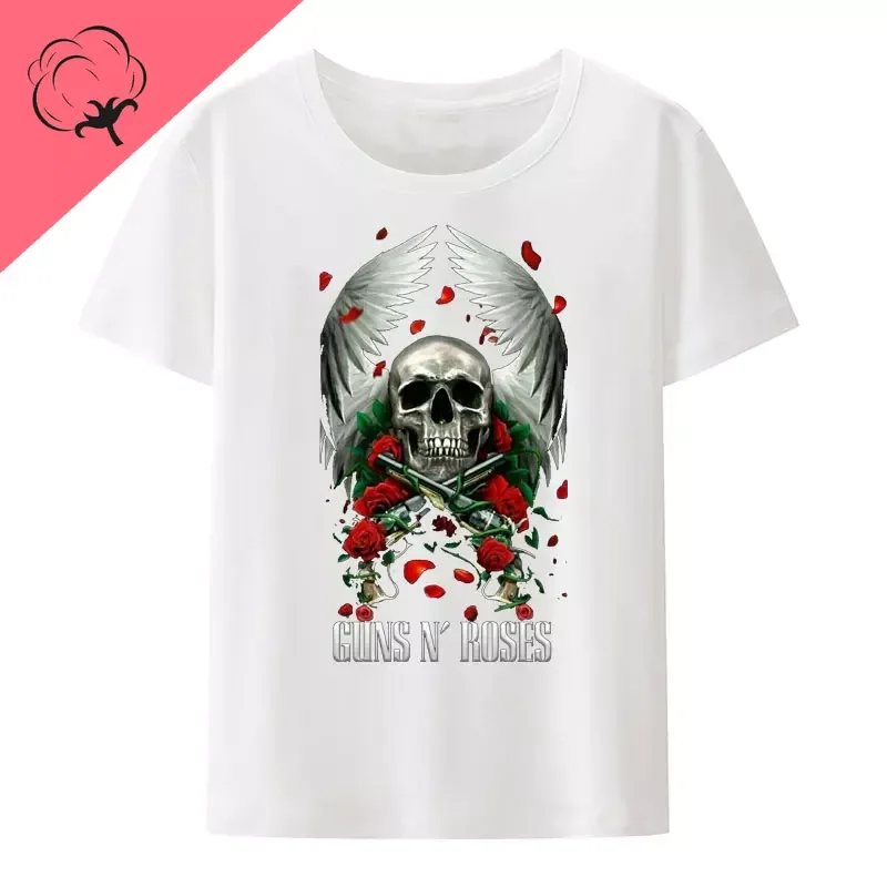 Guns N Roses Theme 100%Cotton Summer O-neck Print Streetwear T Shirt Male Harajuku Short Sleeve Tee Men Clothing Y2k Tops Gym