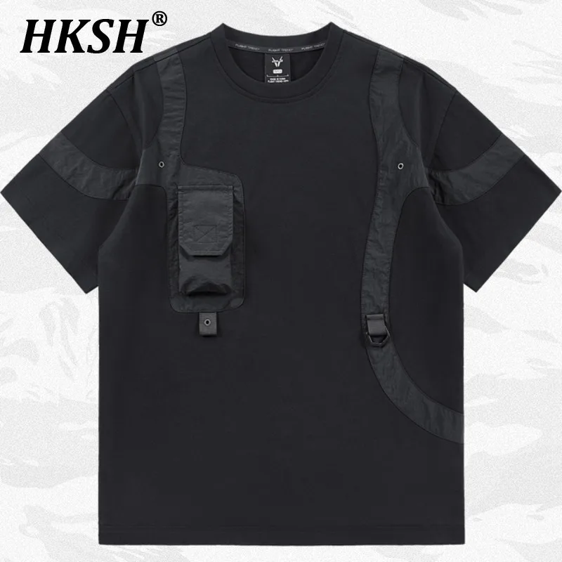 

HKSH Летняя новинка для мужчин Tide Chic, оригинальный дизайн, уличная одежда, молодежная модная футболка с коротким рукавом, модная брендовая свободная карманная одежда HK5330