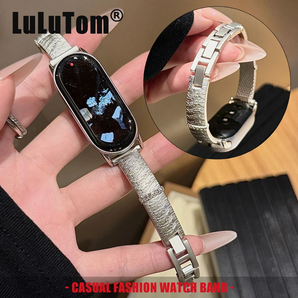 

Модный матовый браслет с эффектом браширования для Xiaomi Mi Band 10 9 8 Pro, ремешок для часов Miband 8Pro 9 Pro, металлический браслет с алмазной огранкой