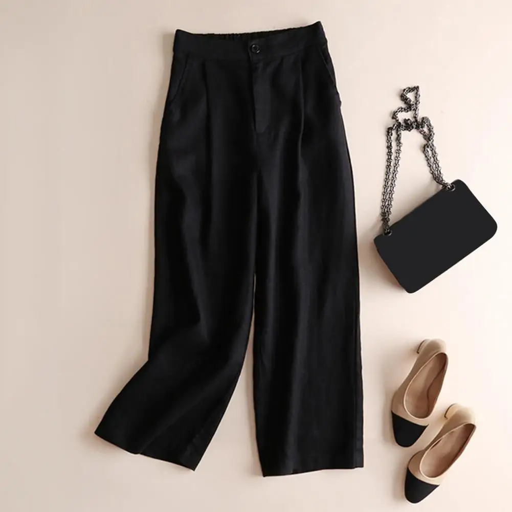 Casual Loose Fit Trousers Versatile Women Trousers Versatile Women's Casual Pants Mid-rise Elastic Waist Loose Fit for Office