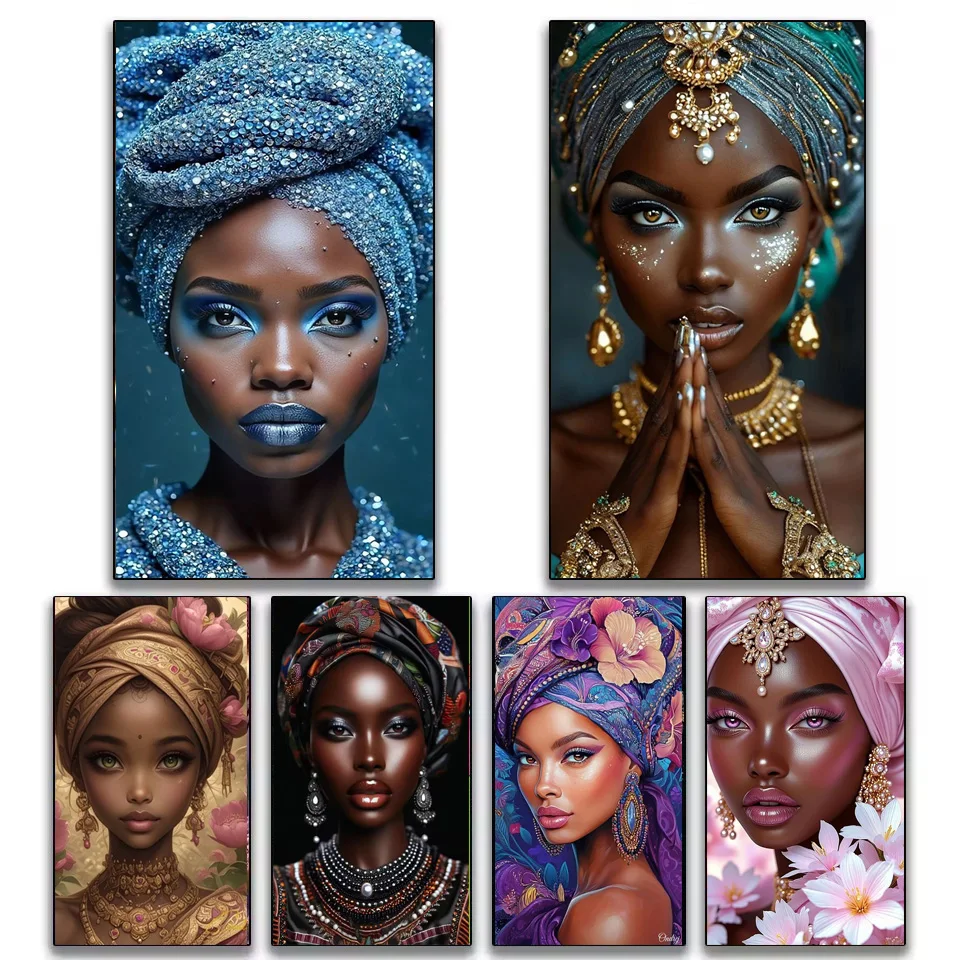 

Beautiful African Woman Wearing Colored Headscarf Diy Diamond Painting New 2026 Full Diamond Art Mosaic Jewelry Cross Stitch Kit