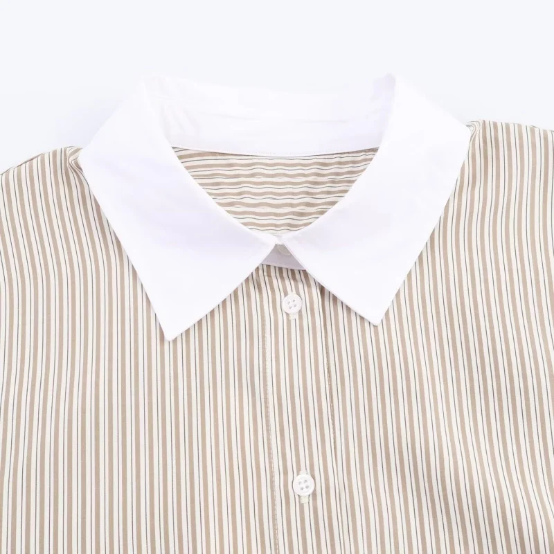 Autumn Turn-down Collar Long Sleeves Contrasting Colors Striped Shirt Women Single Breasted Versatile Shirts Female Casual Wear